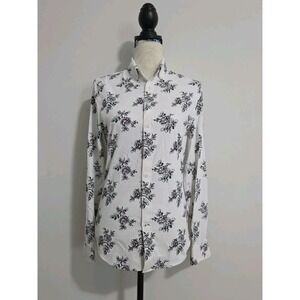 Express Women's White Floral Slim Fit Casual Button-Up‎ Top Size XS Long Sleeve